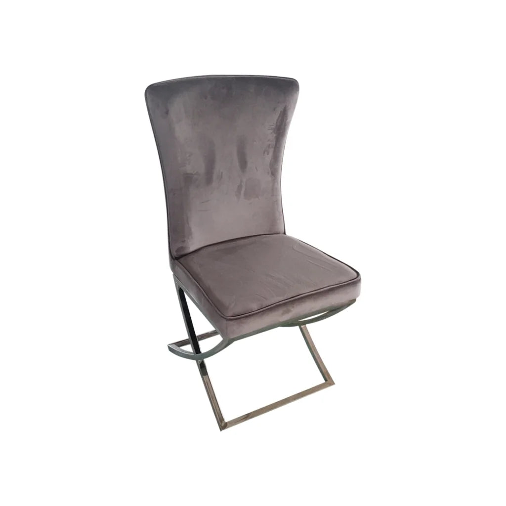 2x Dining Chairs Grey Fabric Upholstery Quilting Silver