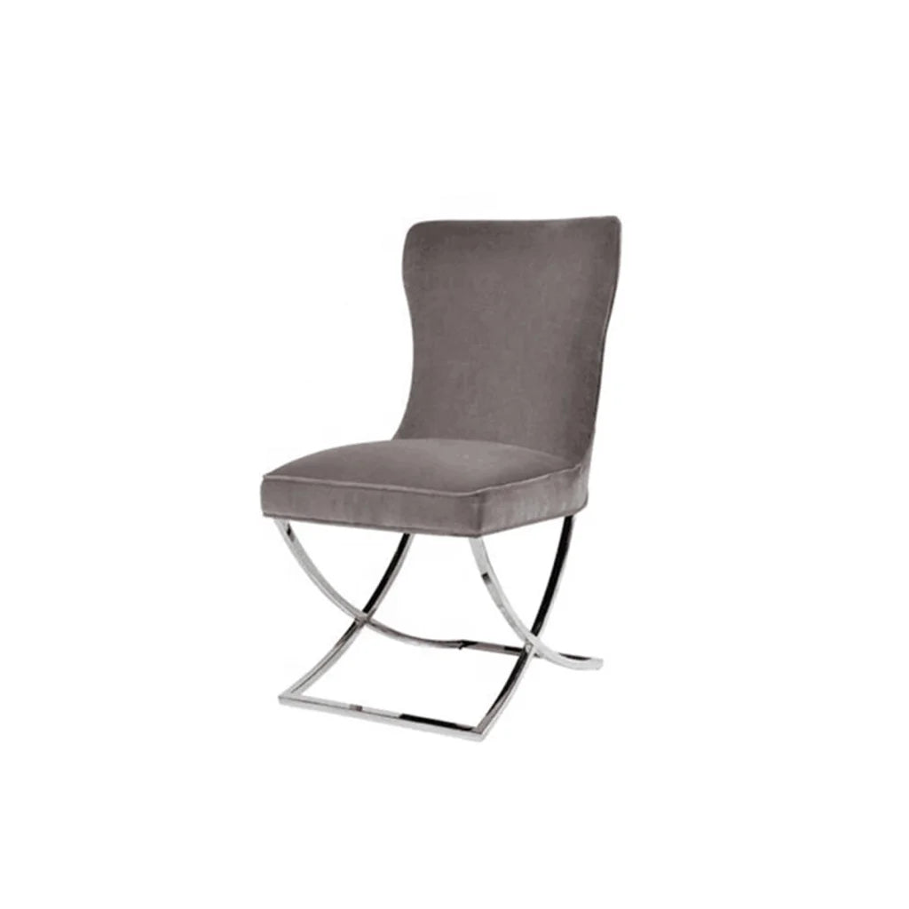 2x Dining Chairs Grey Fabric Upholstery Quilting Silver