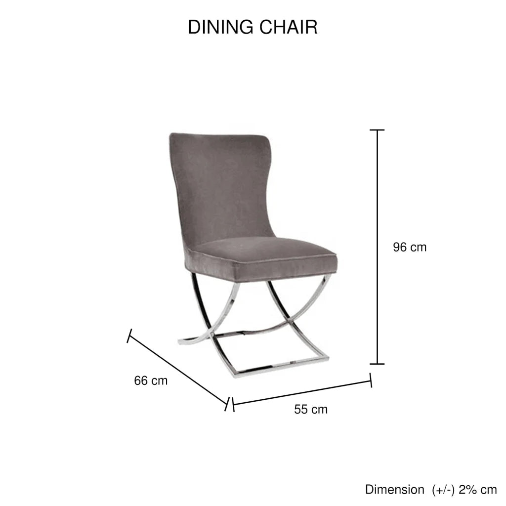 2x Dining Chairs Grey Fabric Upholstery Quilting Silver