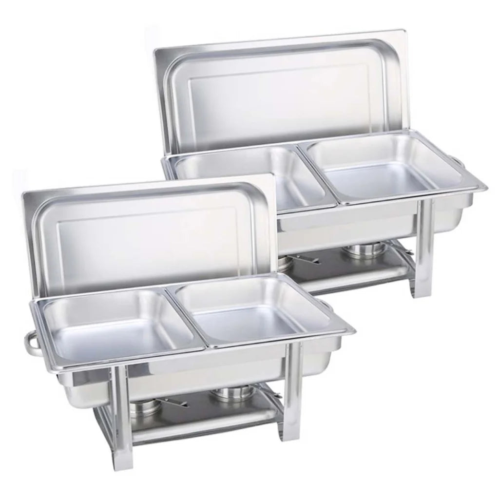 2X Double Tray Stainless Steel Chafing Catering Dish Food Warmer - Premium