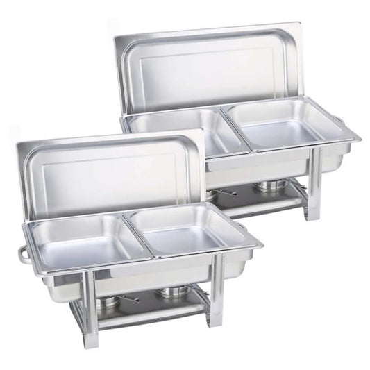 2X Double Tray Stainless Steel Chafing Catering Dish Food Warmer - Premium