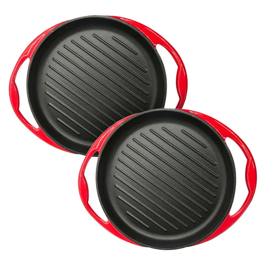 2X Enamel Porcelain Cast Iron Frying Pan Skillet Non-stick Coating Steak Sizzle Platter 26cm - Premium