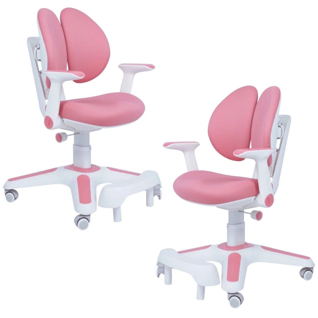 Pink ergonomic children study with 2x chairs height adjustable