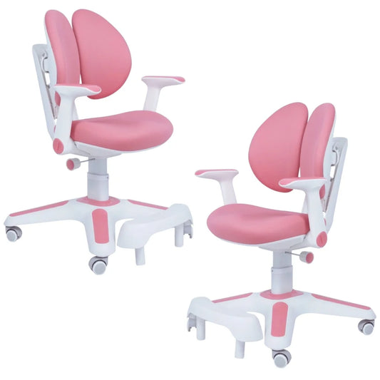 Pink ergonomic children study with 2x chairs height adjustable