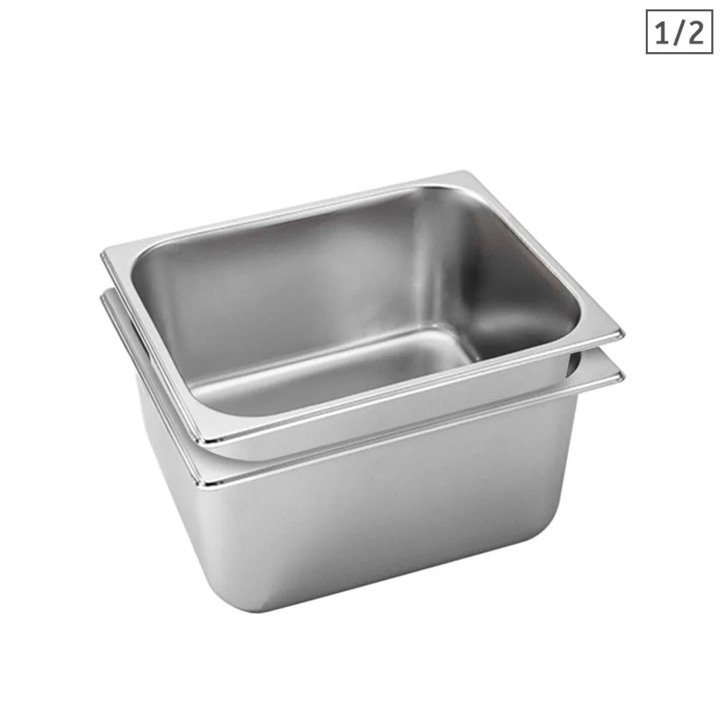 2X Gastronorm GN Pan Full Size 1/2 15cm Deep Stainless Steel Tray - Premium