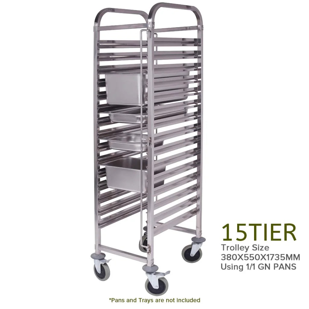 2X Gastronorm Trolley 15 Tier Stainless Steel Bakery Trolley Suits GN 1/1 Pans - Premium