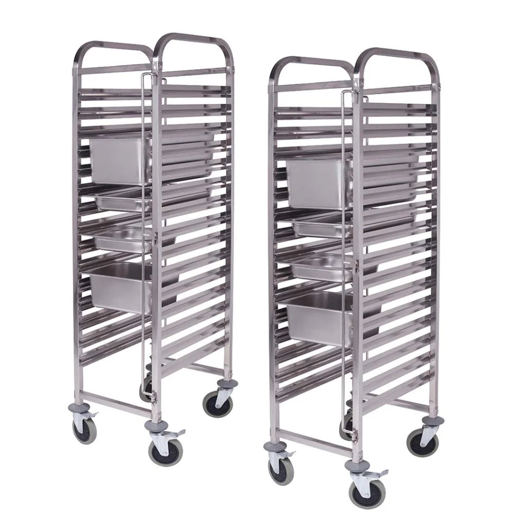 2X Gastronorm Trolley 16 Tier Stainless Steel Bakery Trolley Suits GN 1/1 Pans - Premium