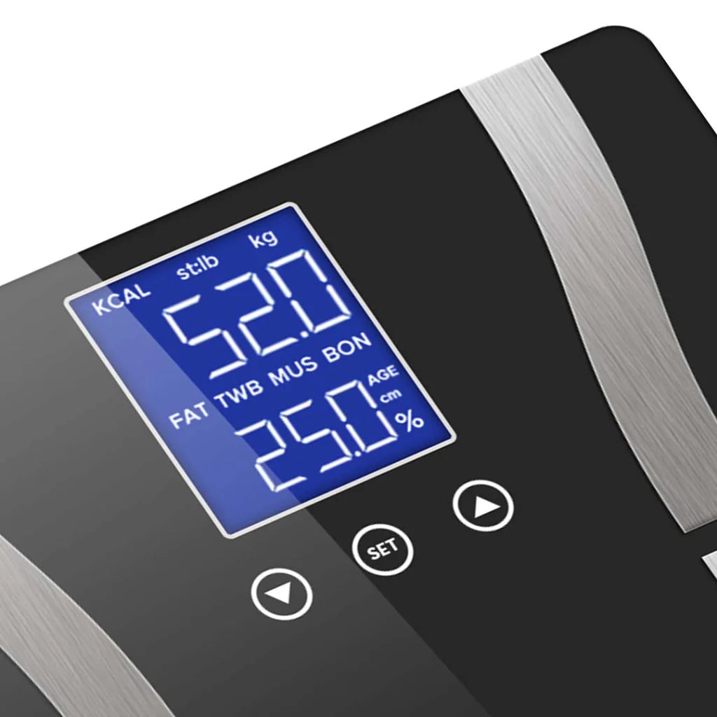 2X Glass LCD Digital Body Fat Scale Bathroom Electronic Gym Water Weighing Scale Black/Blue - Premium