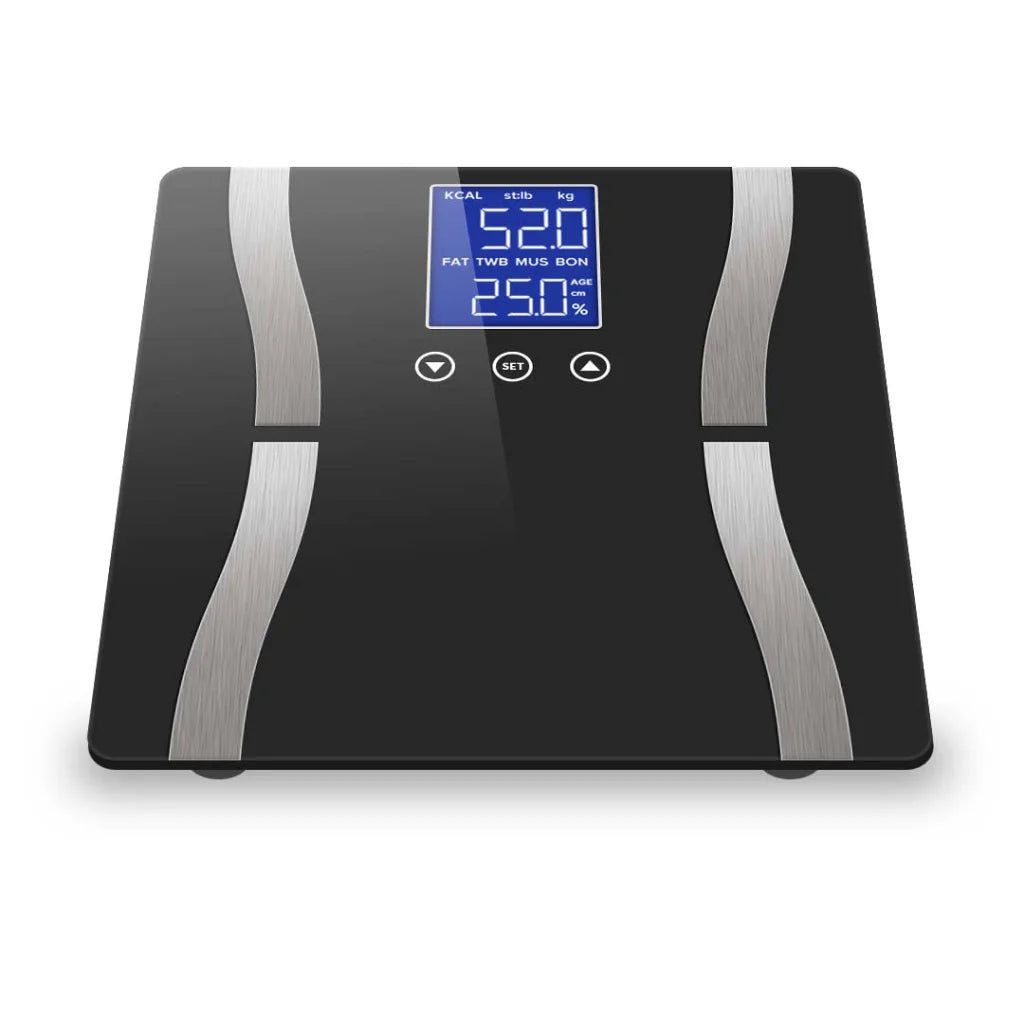 2X Glass LCD Digital Body Fat Scale Bathroom Electronic Gym Water Weighing Scale Black/Blue - Premium