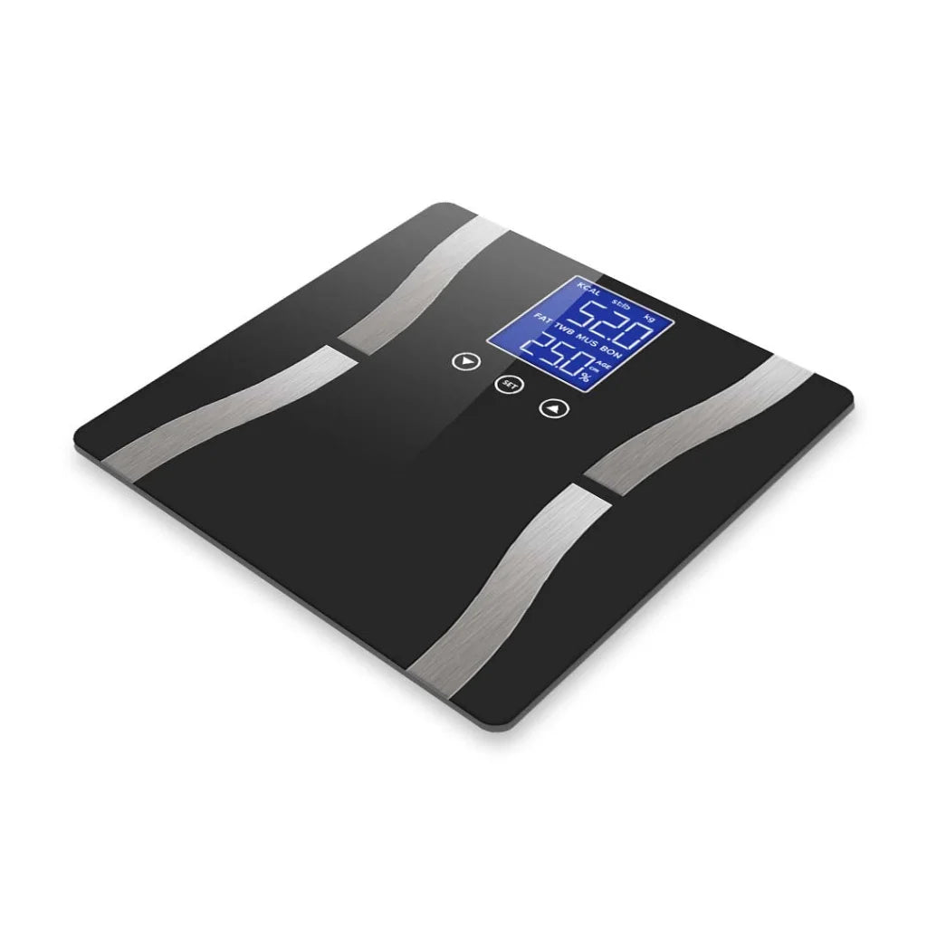 2X Glass LCD Digital Body Fat Scale Bathroom Electronic Gym Water Weighing Scale Black/Blue - Premium