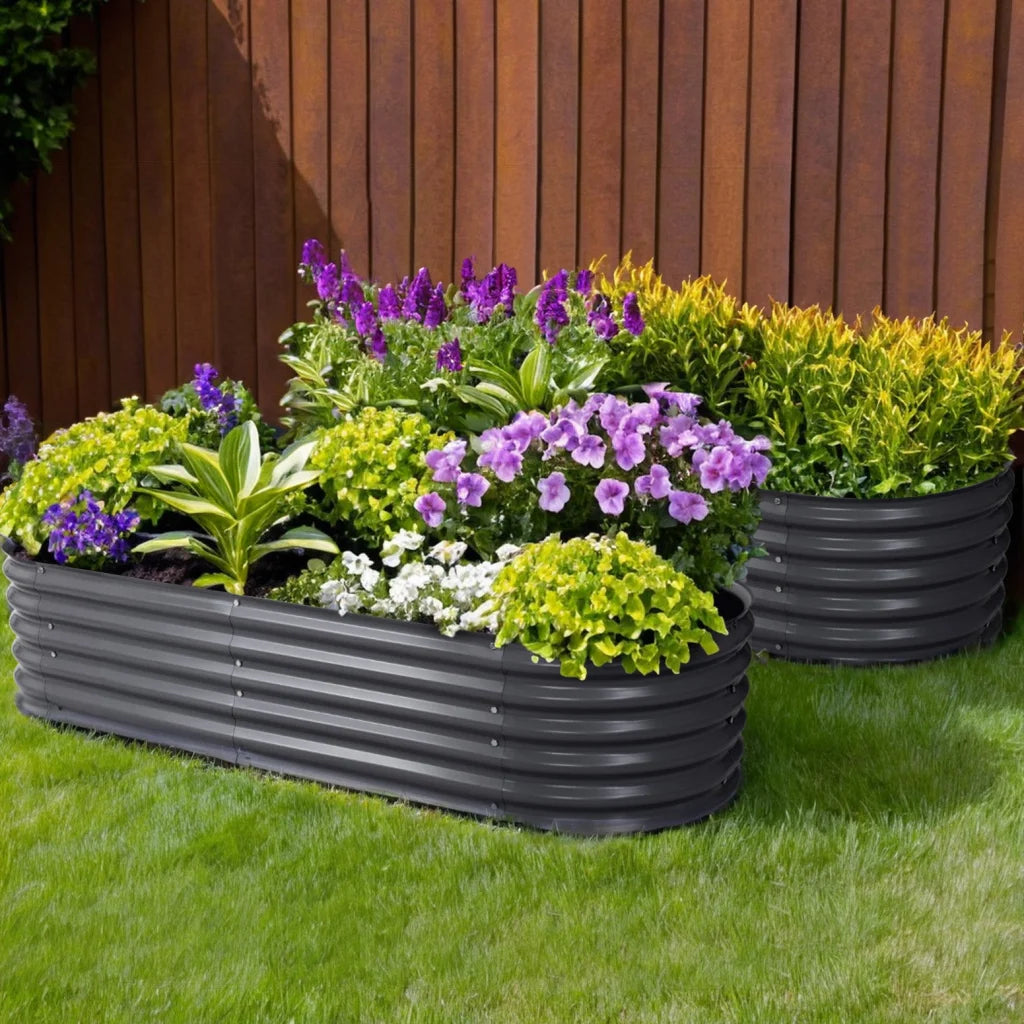 2x Green Fingers Raised Garden Bed 160X80X42cm Oval Planter