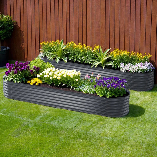 2x Green Fingers Raised Garden Bed 320X80X42cm Oval Planter