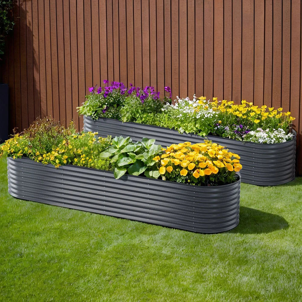 2x Green Fingers Raised Garden Bed 320X80X56cm Oval Planter