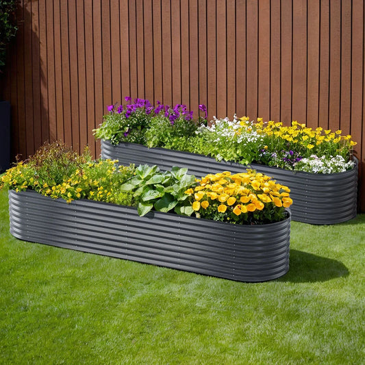 2x Green Fingers Raised Garden Bed 320X80X56cm Oval Planter