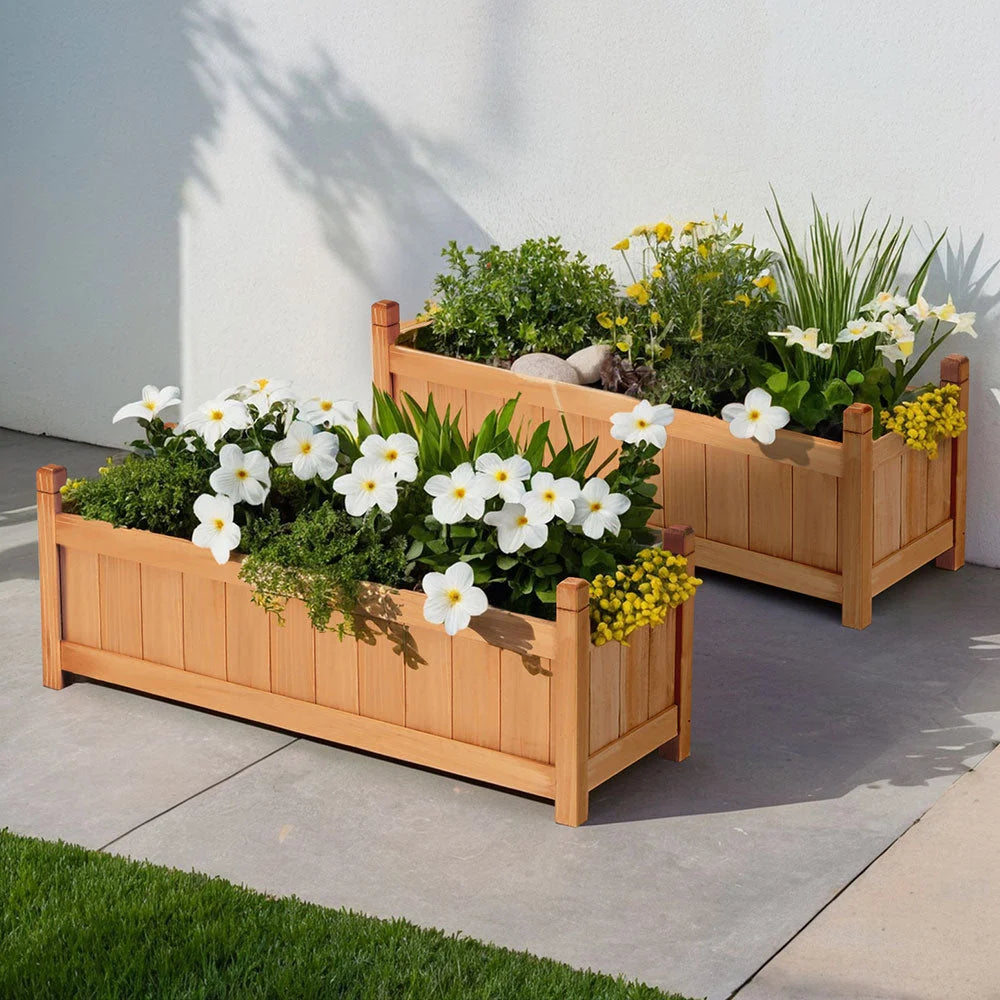 2x Green Fingers Raised Garden Bed 90x30x33cm Wooden