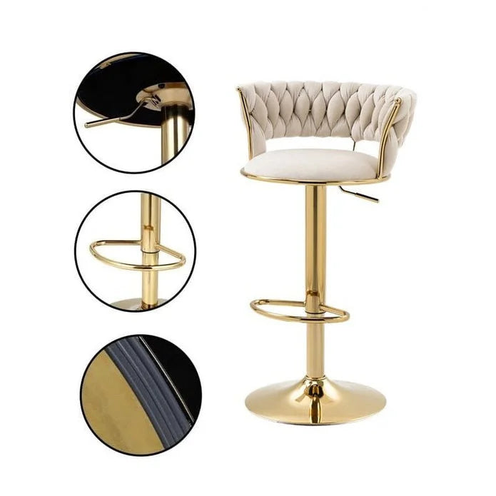 2x Height Adjustable Swivel Bar Stool Velvet Golden Base