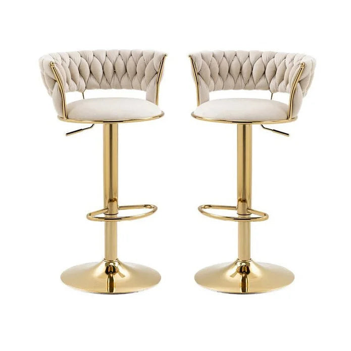 2x Height Adjustable Swivel Bar Stool Velvet Golden Base