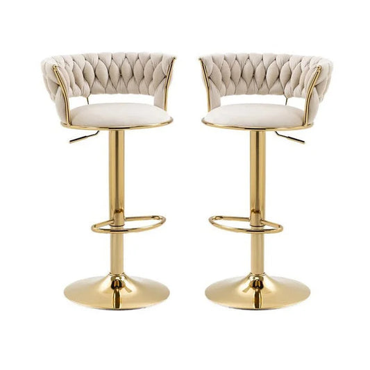 2x Height Adjustable Swivel Bar Stool Velvet Golden Base