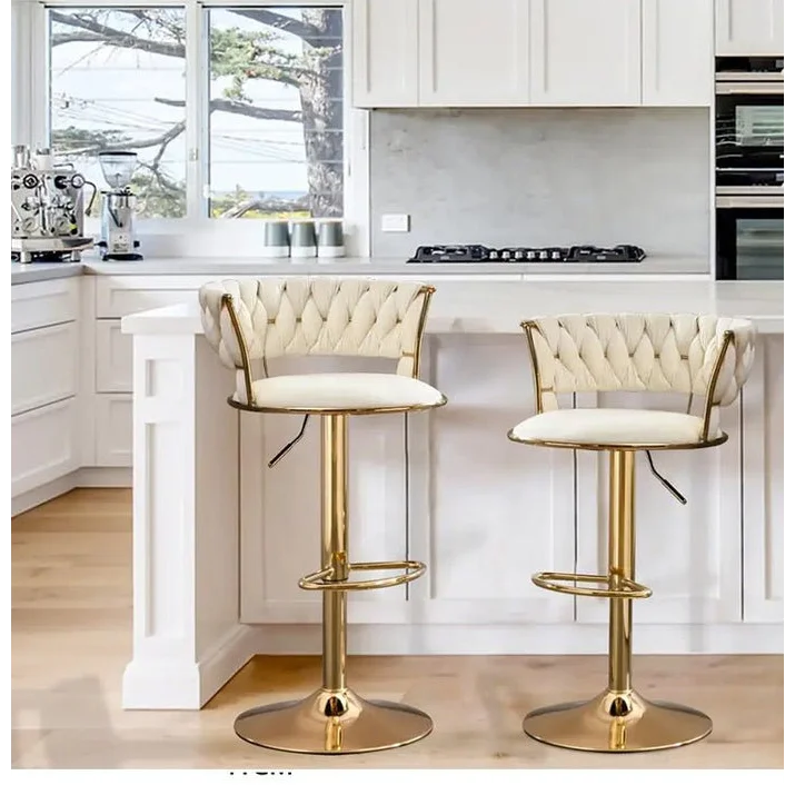 2x Height Adjustable Swivel Bar Stool Velvet Golden Base