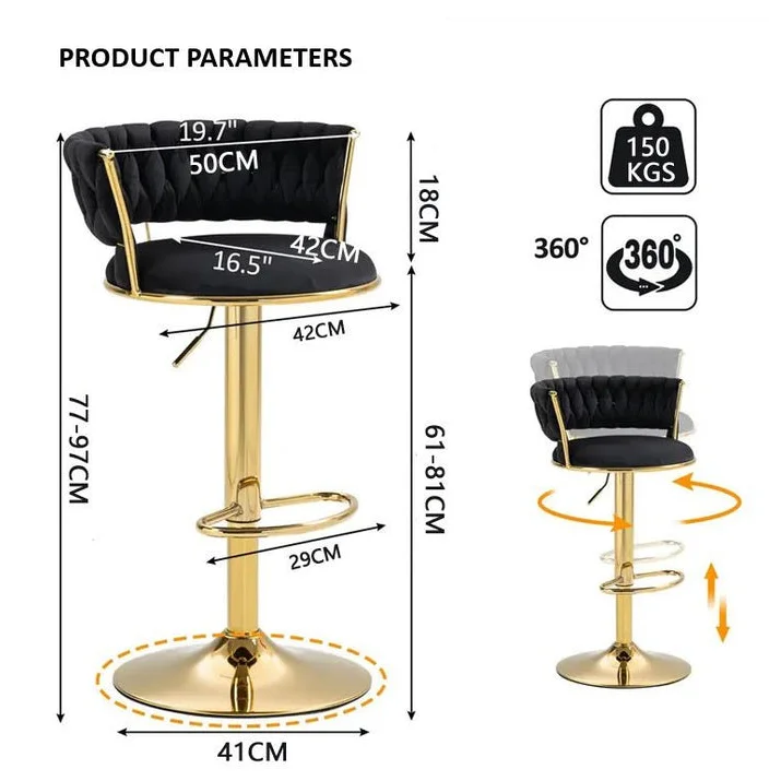 2x Height Adjustable Swivel Bar Stool Velvet Golden Base