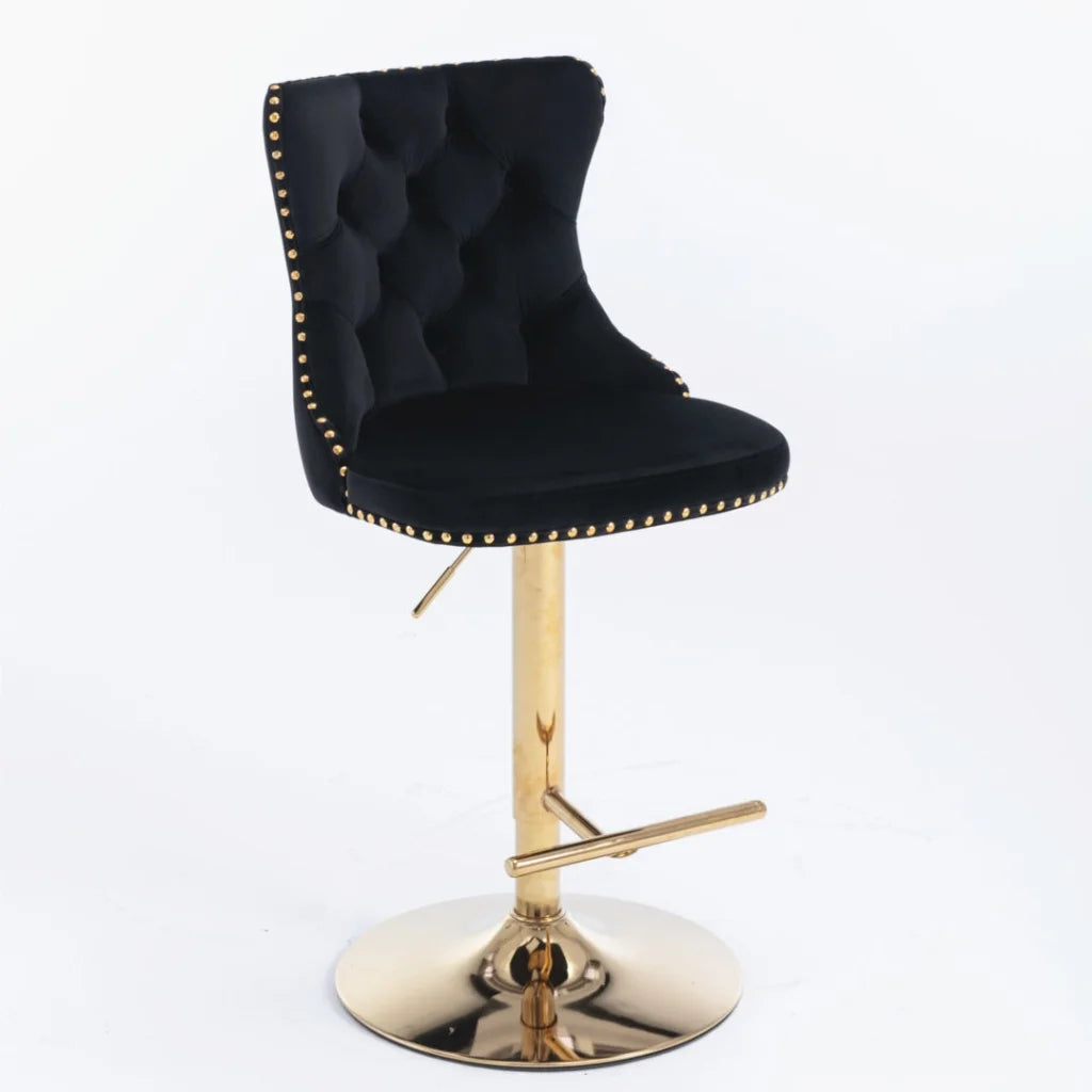 2x Height Adjustable Swivel Bar Stool Velvet Studs Barstool