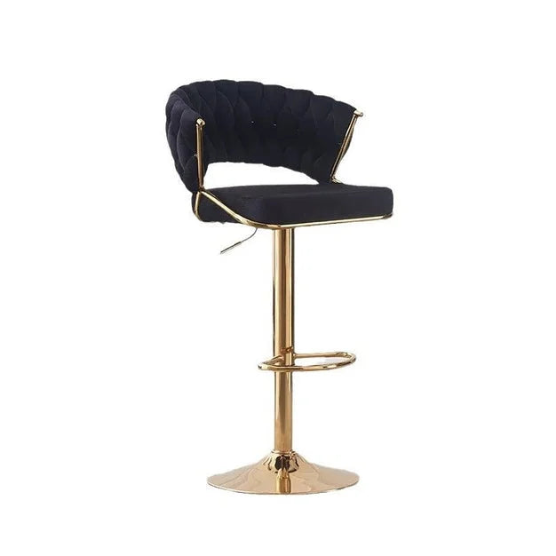 2x Height Black Velvet Padded Golden Round Base Barstools