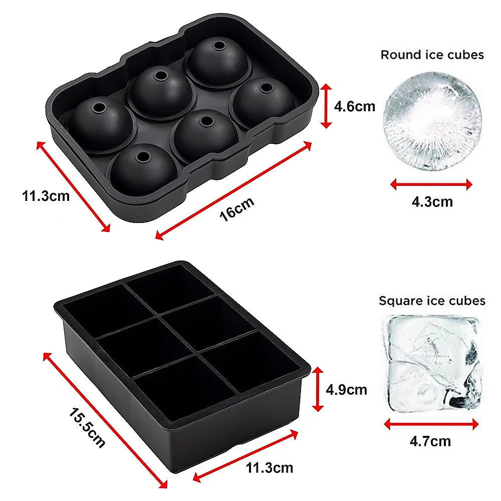 2x Ice Cube Tray Ball Mould Cube Silicone For Whisky