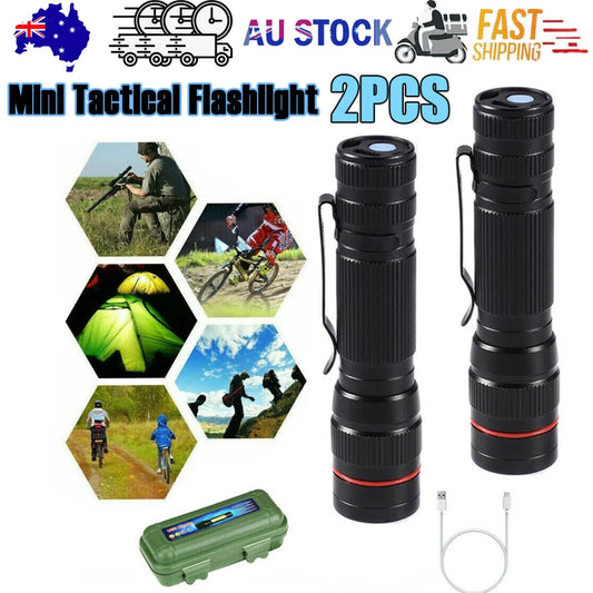 2x Mini Tactical Flashlight Small LED Torch 3 Mode Super
