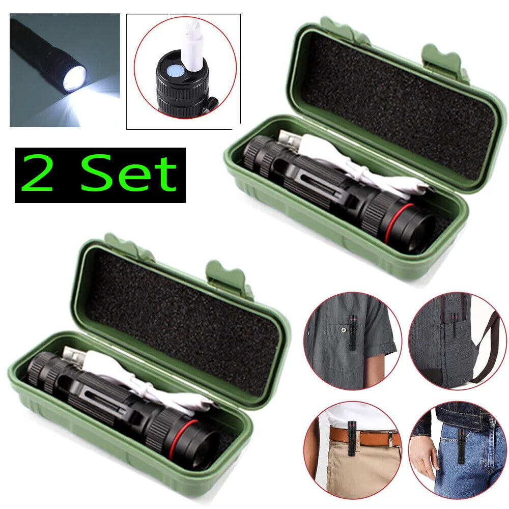 2x Mini Tactical Flashlight Small LED Torch 3 Mode Super
