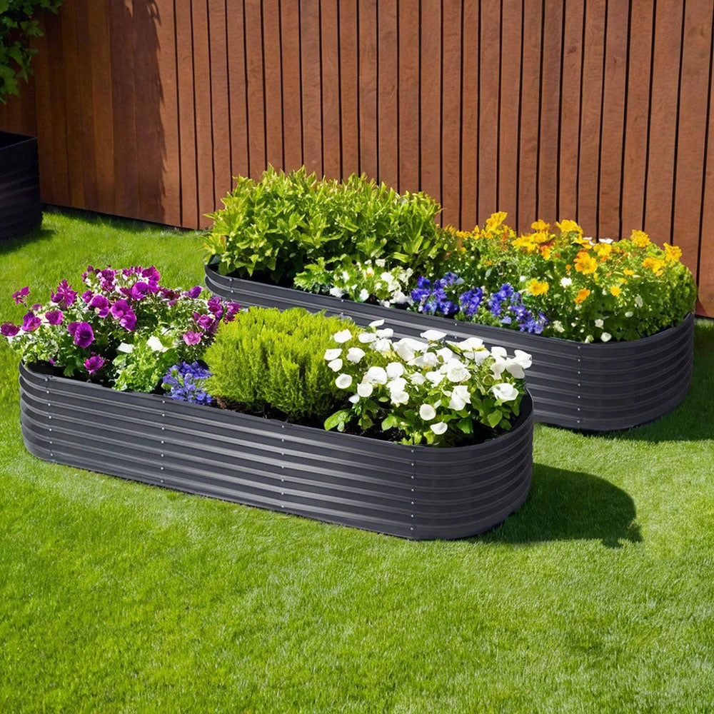 2x Raised Green Fingers Garden Bed 240X80X42cm Oval Planter
