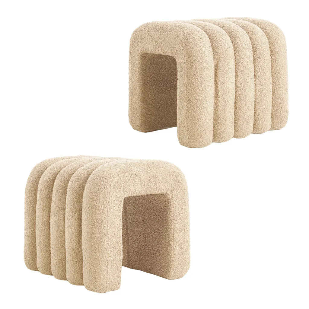 2X Ridge Arch Ottoman Stool Teddy Fleece Fabric Foot Rest