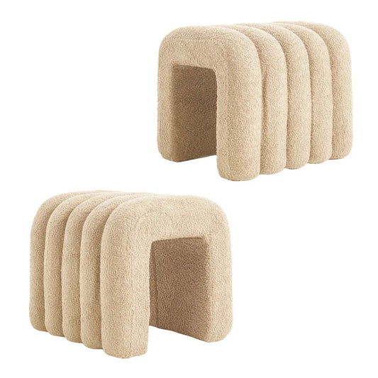2X Ridge Arch Ottoman Stool Teddy Fleece Fabric Foot Rest