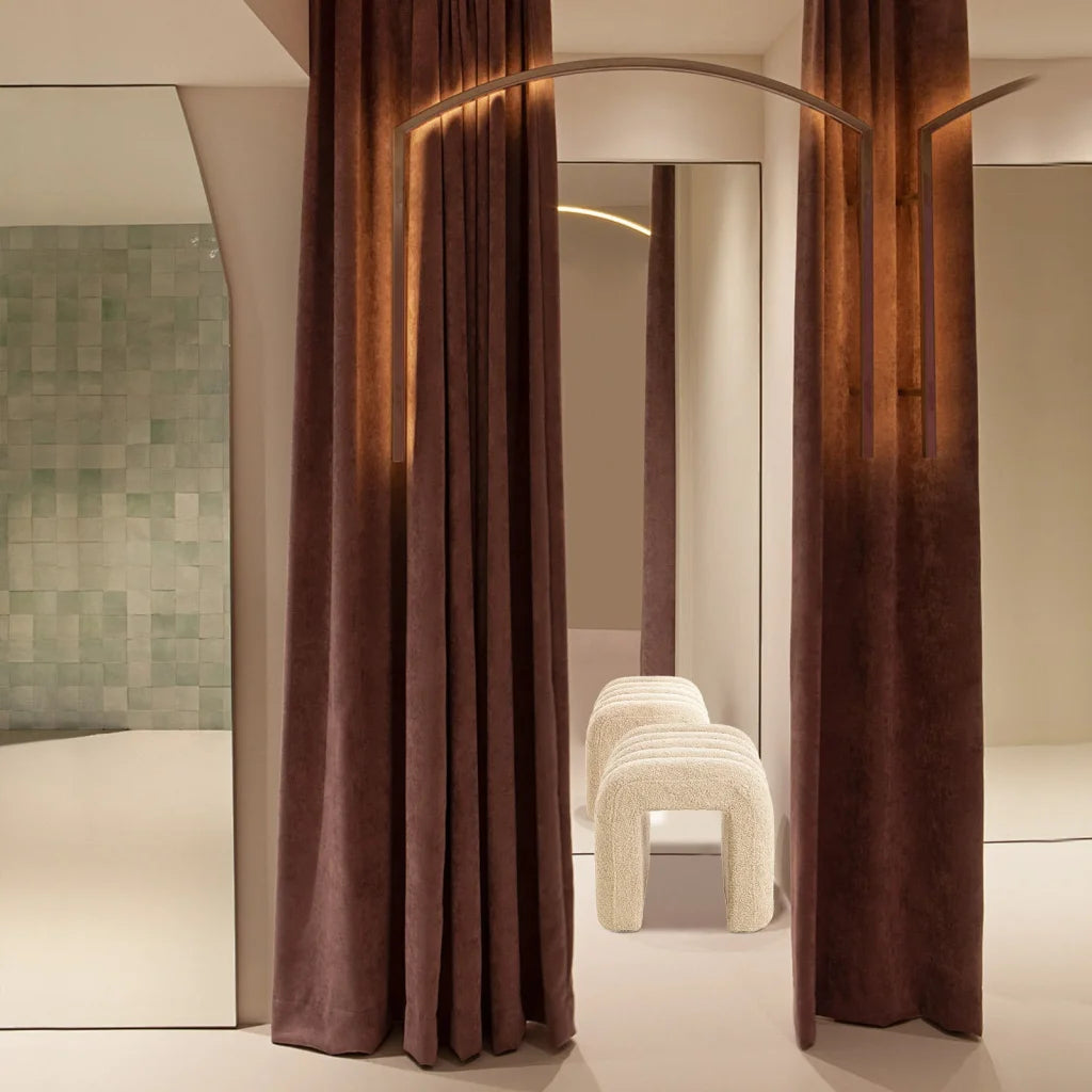 2X Ridge Arch Ottoman Stool Teddy Fleece Fabric Foot Rest