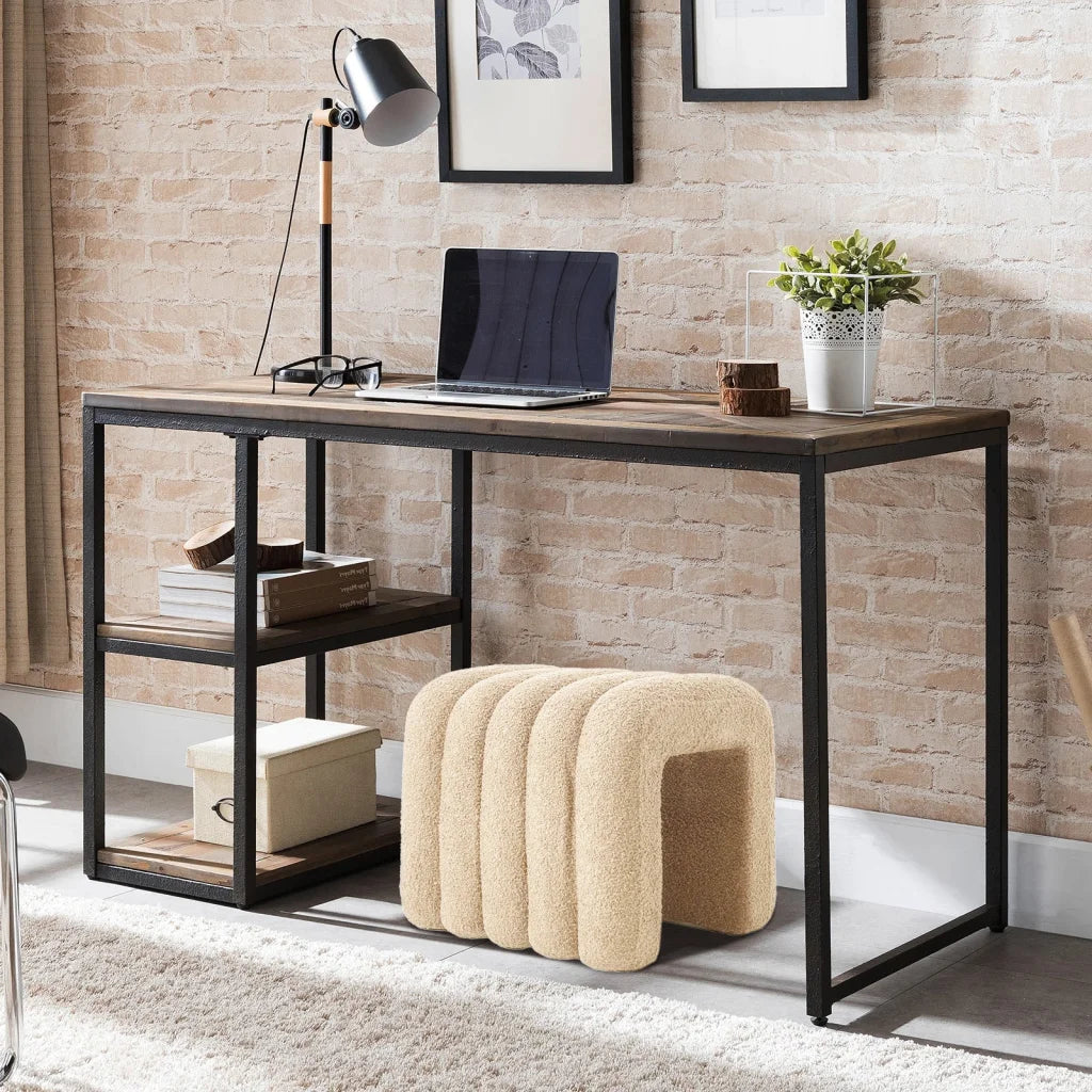 2X Ridge Arch Ottoman Stool Teddy Fleece Fabric Foot Rest