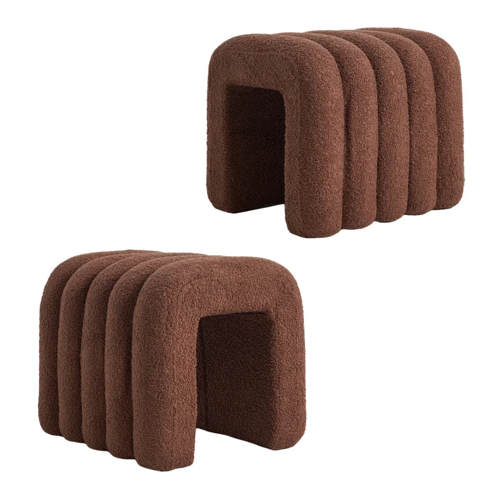 2X Ridge Arch Ottoman Stool Teddy Fleece Fabric Foot Rest