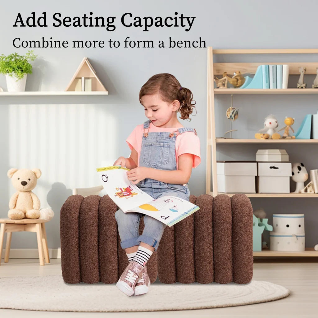 2X Ridge Arch Ottoman Stool Teddy Fleece Fabric Foot Rest