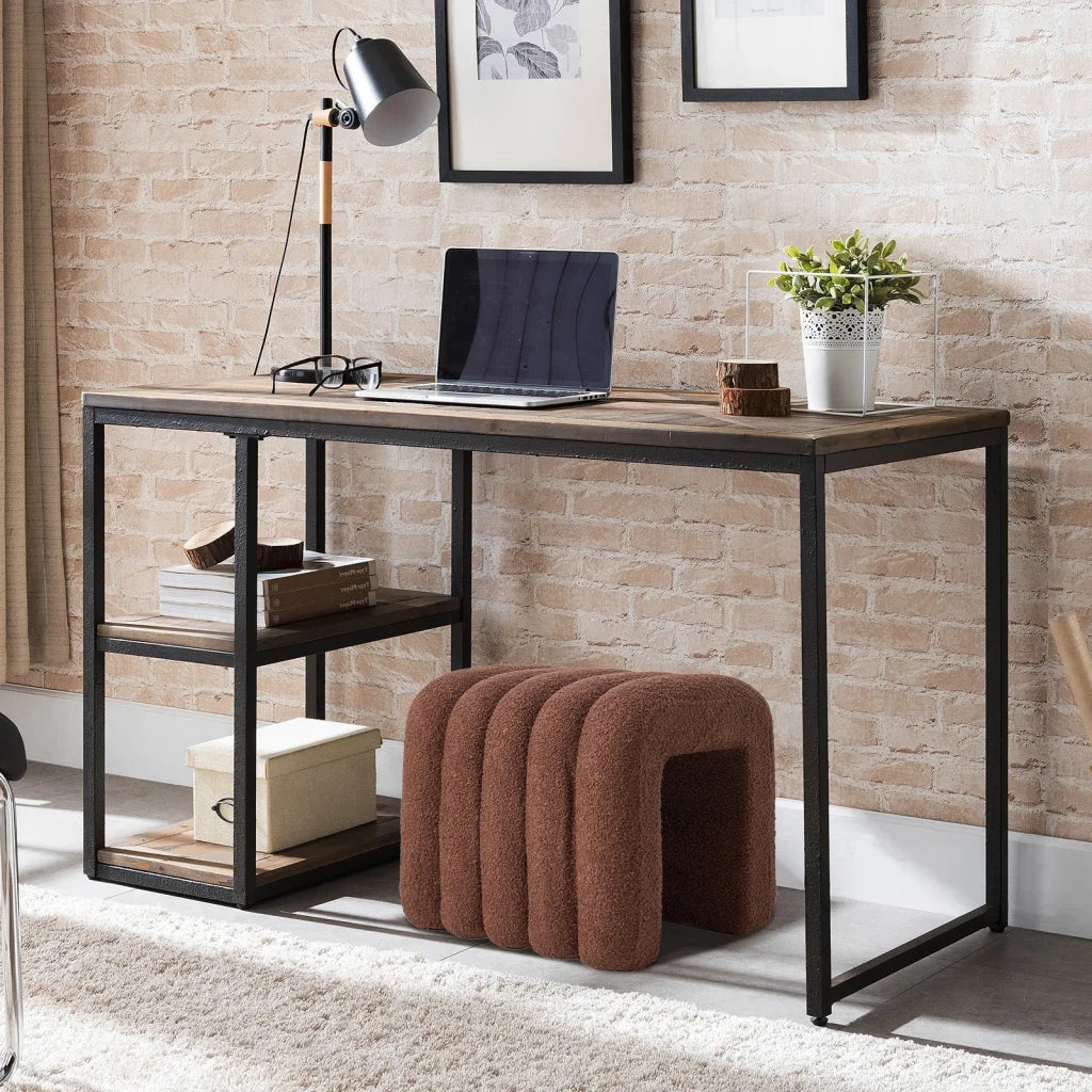 2X Ridge Arch Ottoman Stool Teddy Fleece Fabric Foot Rest