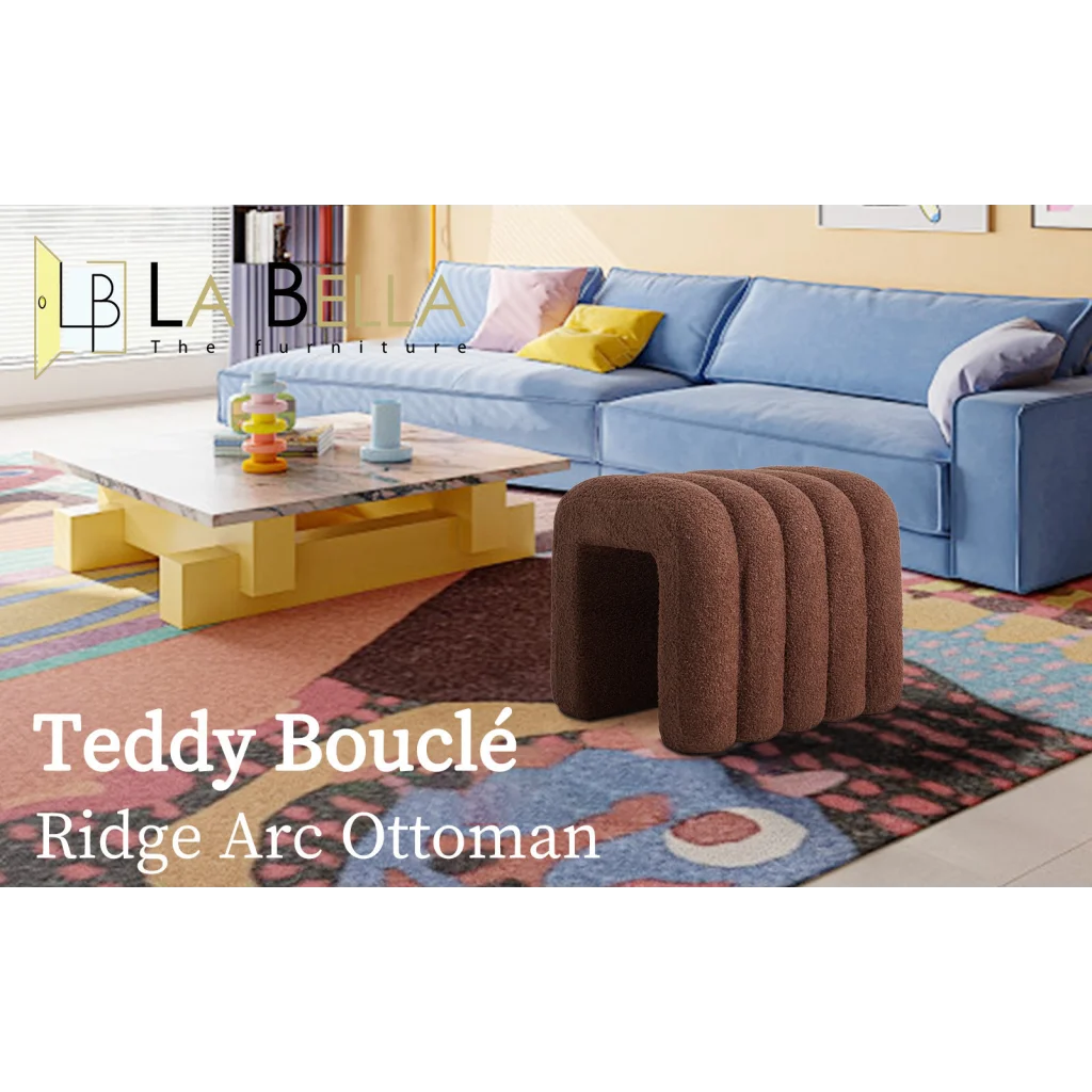 2X Ridge Arch Ottoman Stool Teddy Fleece Fabric Foot Rest