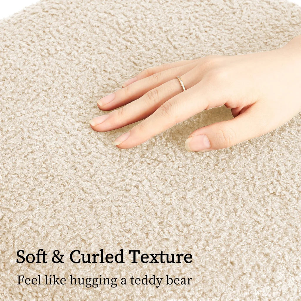 2X Round Stacked Ottoman Stool Teddy Fleece Fabric Foot