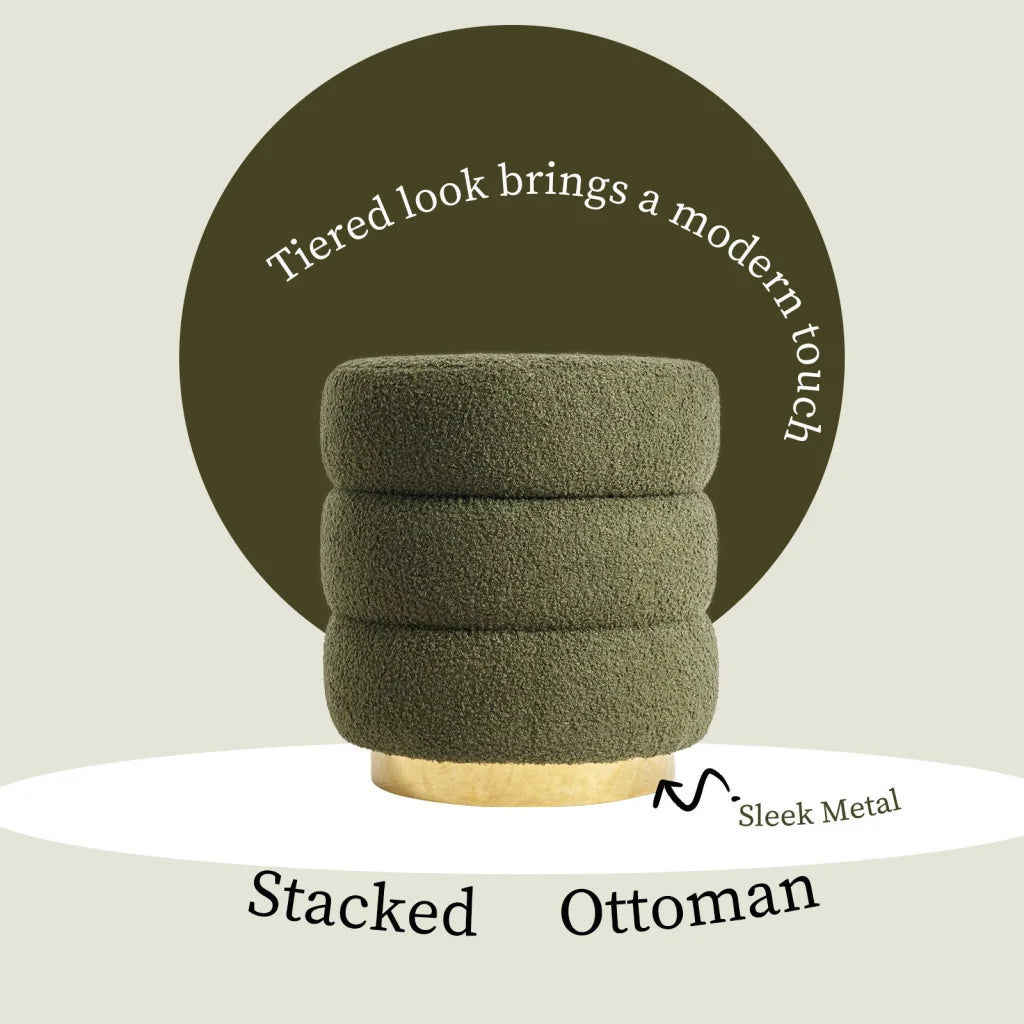 2X Round Stacked Ottoman Stool Teddy Fleece Fabric Foot