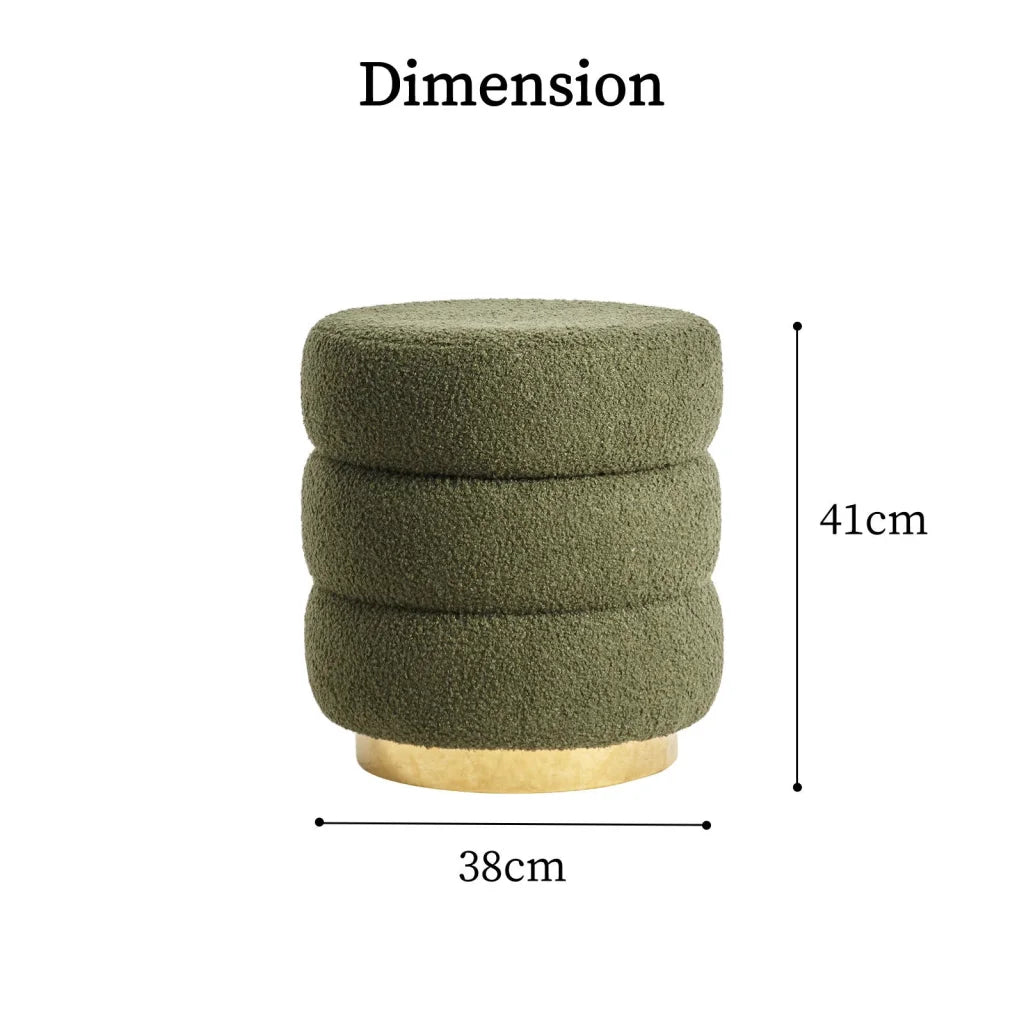 2X Round Stacked Ottoman Stool Teddy Fleece Fabric Foot