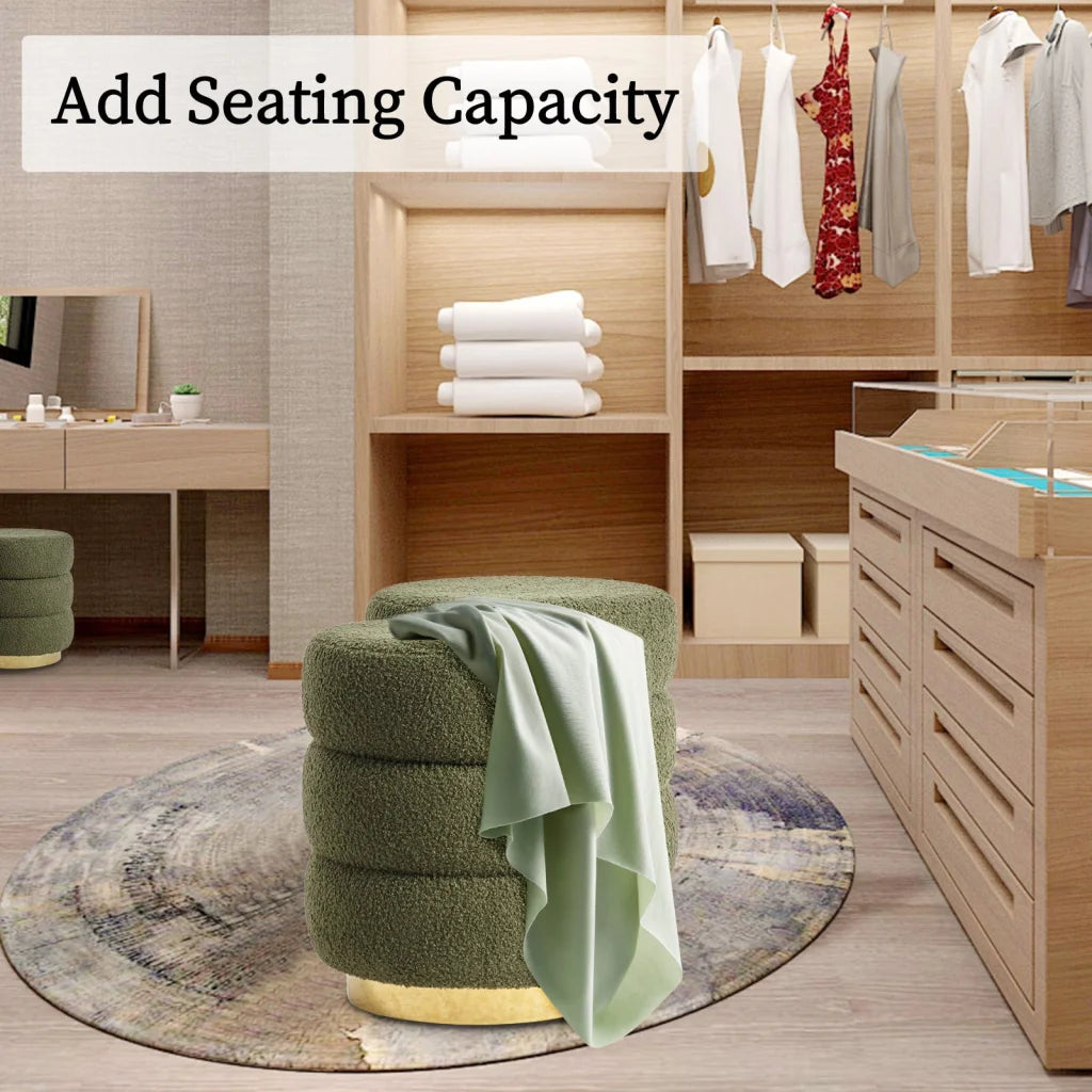 2X Round Stacked Ottoman Stool Teddy Fleece Fabric Foot