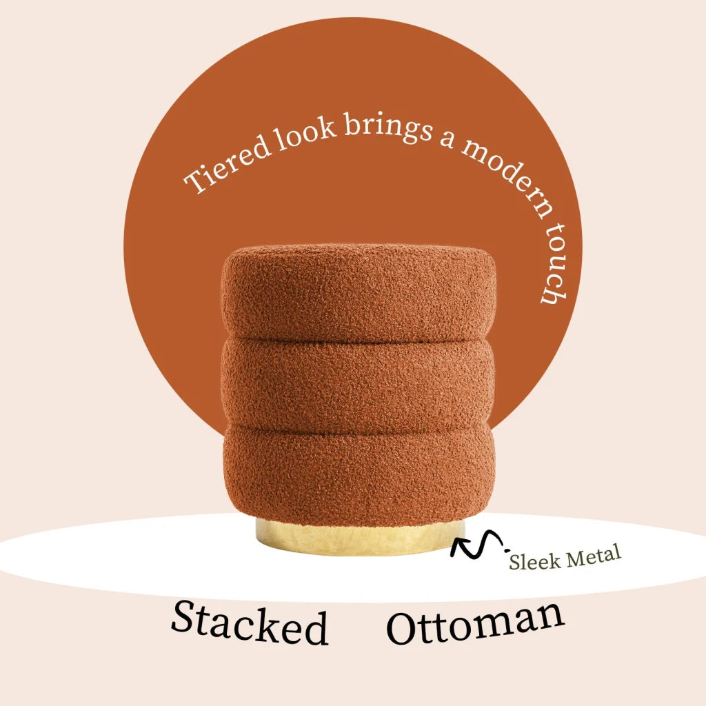 2X Round Stacked Ottoman Stool Teddy Fleece Fabric Foot