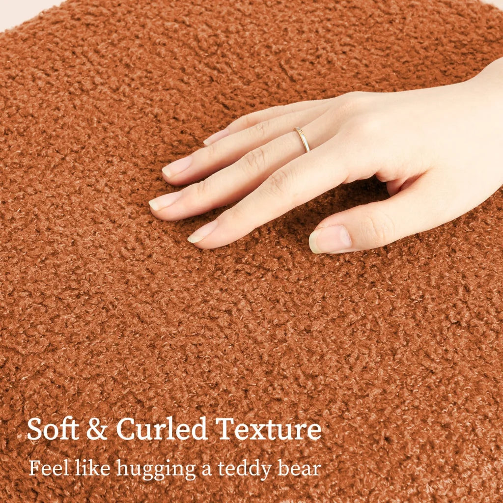 2X Round Stacked Ottoman Stool Teddy Fleece Fabric Foot