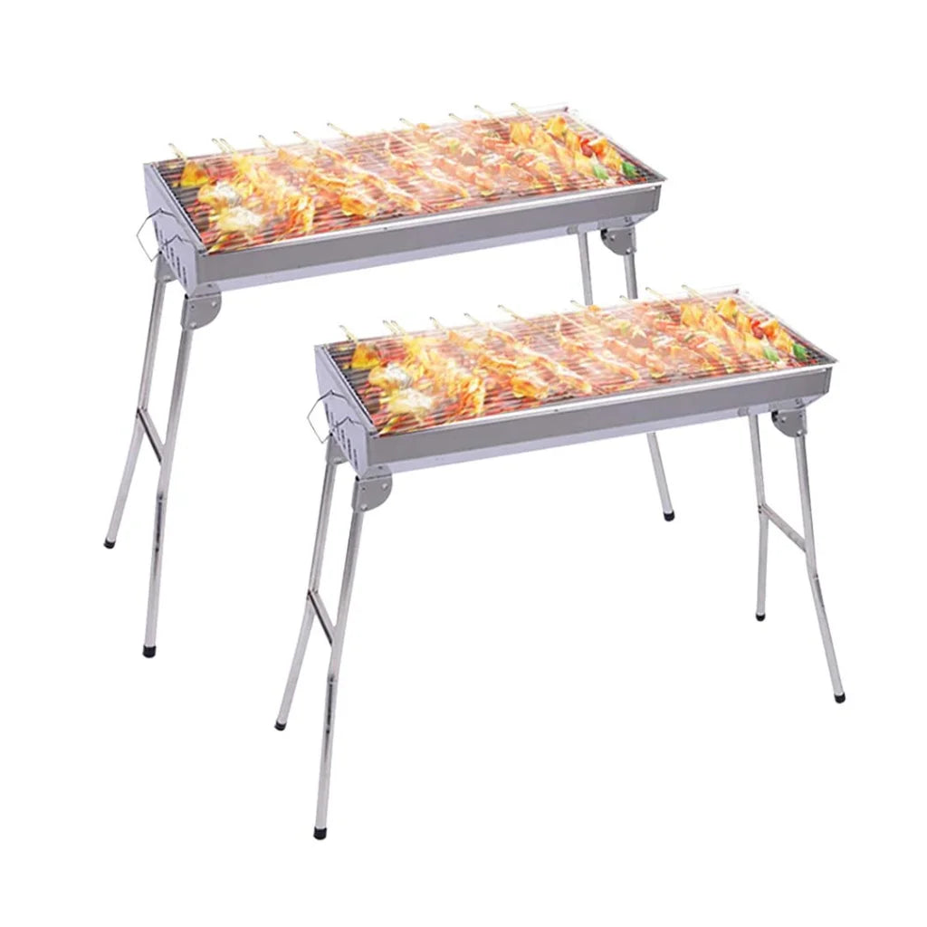 2X Skewers Grill Portable Stainless Steel Charcoal BBQ 6-8 Persons - Premium