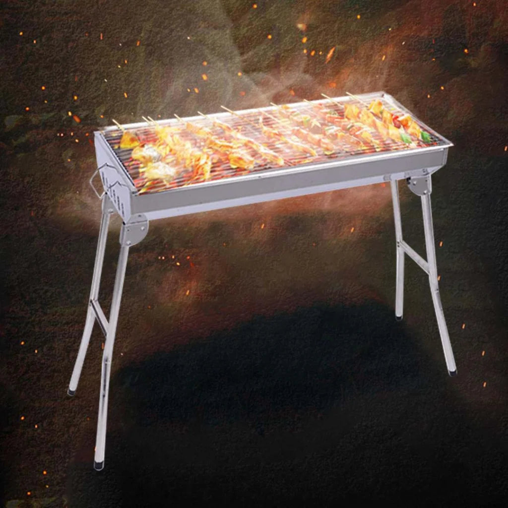 2X Skewers Grill Portable Stainless Steel Charcoal BBQ 6-8 Persons - Premium