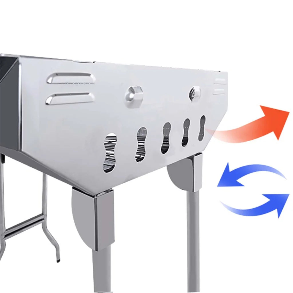 2X Skewers Grill with Side Tray Portable Stainless Steel Charcoal BBQ 6-8 Persons - Premium