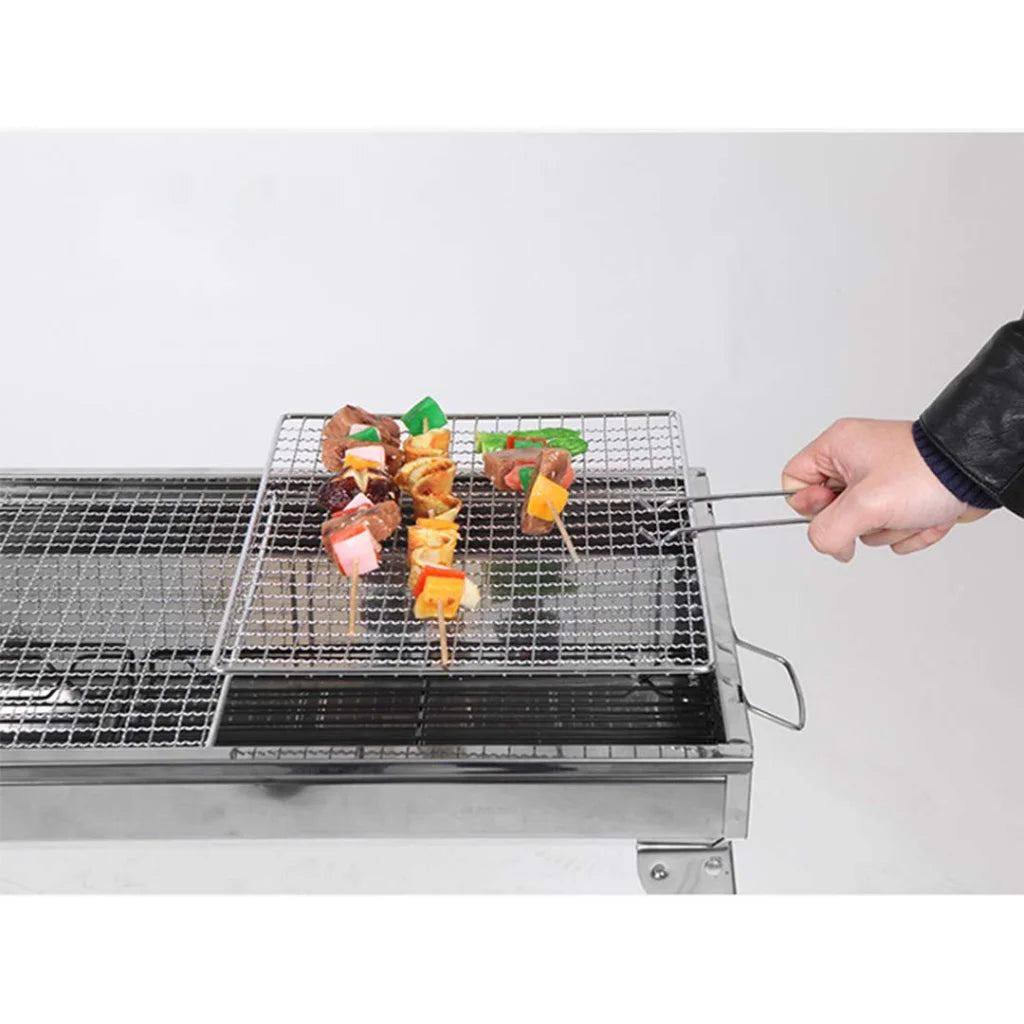 2X Skewers Grill with Side Tray Portable Stainless Steel Charcoal BBQ 6-8 Persons - Premium