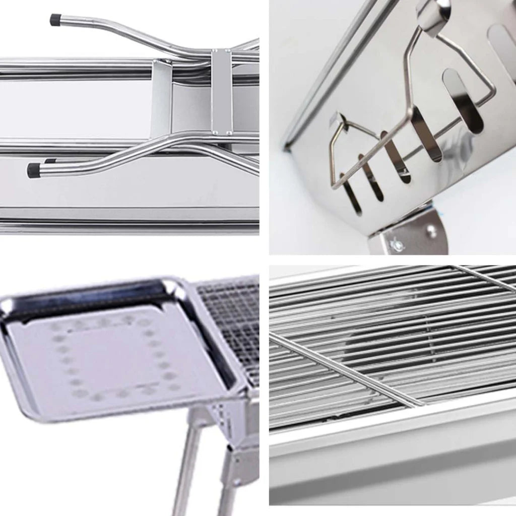 2X Skewers Grill with Side Tray Portable Stainless Steel Charcoal BBQ 6-8 Persons - Premium