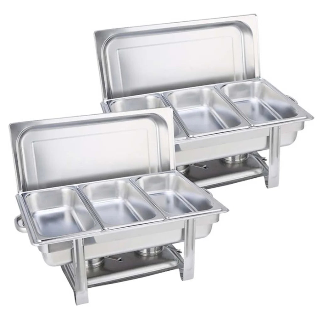 2X Stainless Steel Chafing Triple Tray Catering Dish Food Warmer - Premium